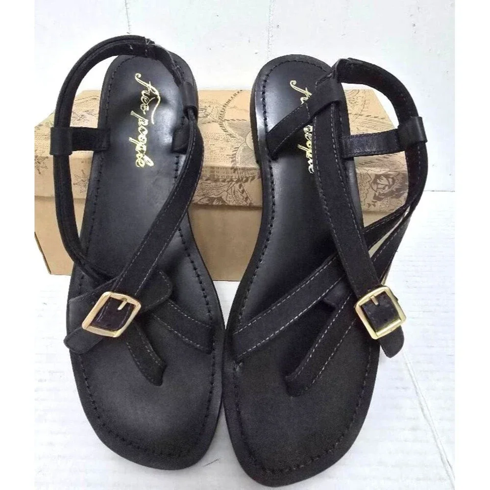 Free People Women's La Risa Black Strappy Sandals Size 10 M/ 40 Leather NIB $128
